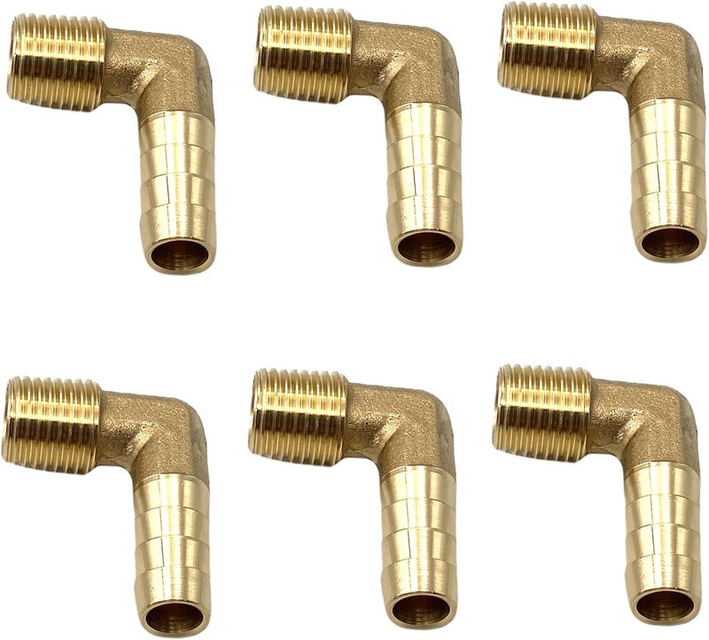 Bumugufu 6 Pcs Brass Barbed Elbow Fittings, 1/4 Inch NPT to 3/8 Inch OD Air Line Fittings for Low-pressure,Fuel,Air and Non-potable Water Chilling Application - Image 4